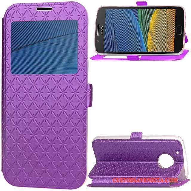 Custodia Moto G5 Pelle Rossotelefono, Cover Moto G5 Folio Anti-caduta Forma Del Diamante