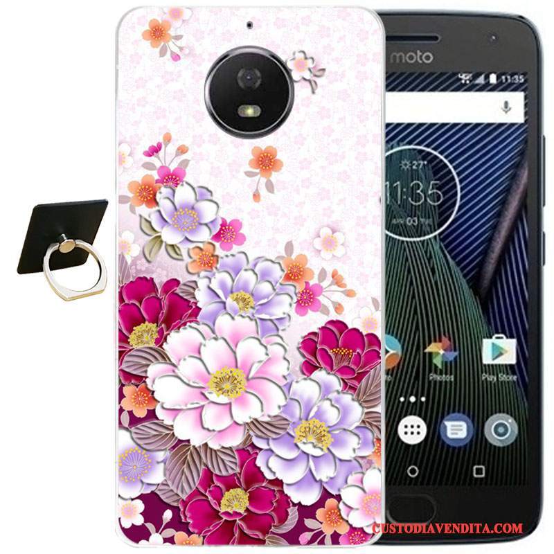 Custodia Moto G5 Plus Vintage Vento Morbido, Cover Moto G5 Plus Cartone Animato Rosatelefono