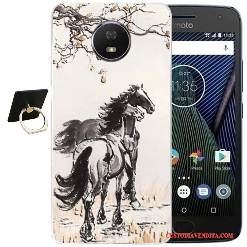 Custodia Moto G5 Plus Vintage Vento Morbido, Cover Moto G5 Plus Cartone Animato Rosatelefono