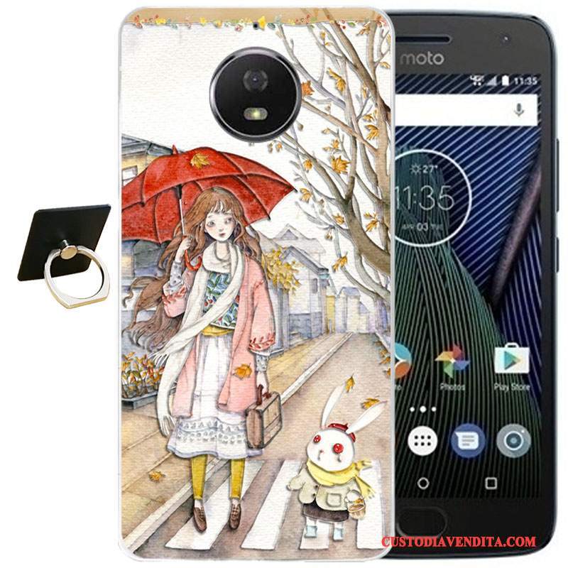 Custodia Moto G5 Plus Vintage Vento Morbido, Cover Moto G5 Plus Cartone Animato Rosatelefono