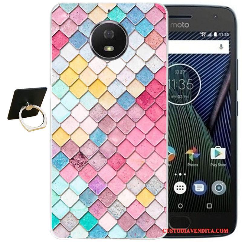 Custodia Moto G5 Plus Vintage Vento Morbido, Cover Moto G5 Plus Cartone Animato Rosatelefono