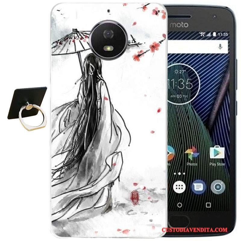 Custodia Moto G5 Plus Vintage Vento Morbido, Cover Moto G5 Plus Cartone Animato Rosatelefono