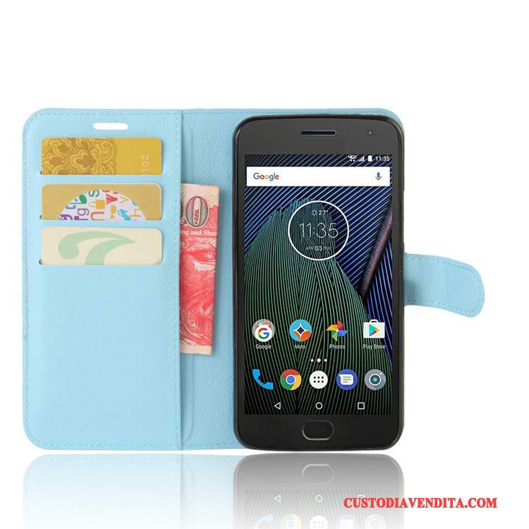 Custodia Moto G5 Protezione Carta Blu Chiaro, Cover Moto G5 Pelle