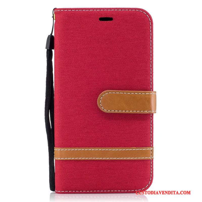 Custodia Moto G5 Protezione Denim Tendenza, Cover Moto G5 Portafoglio Rosso