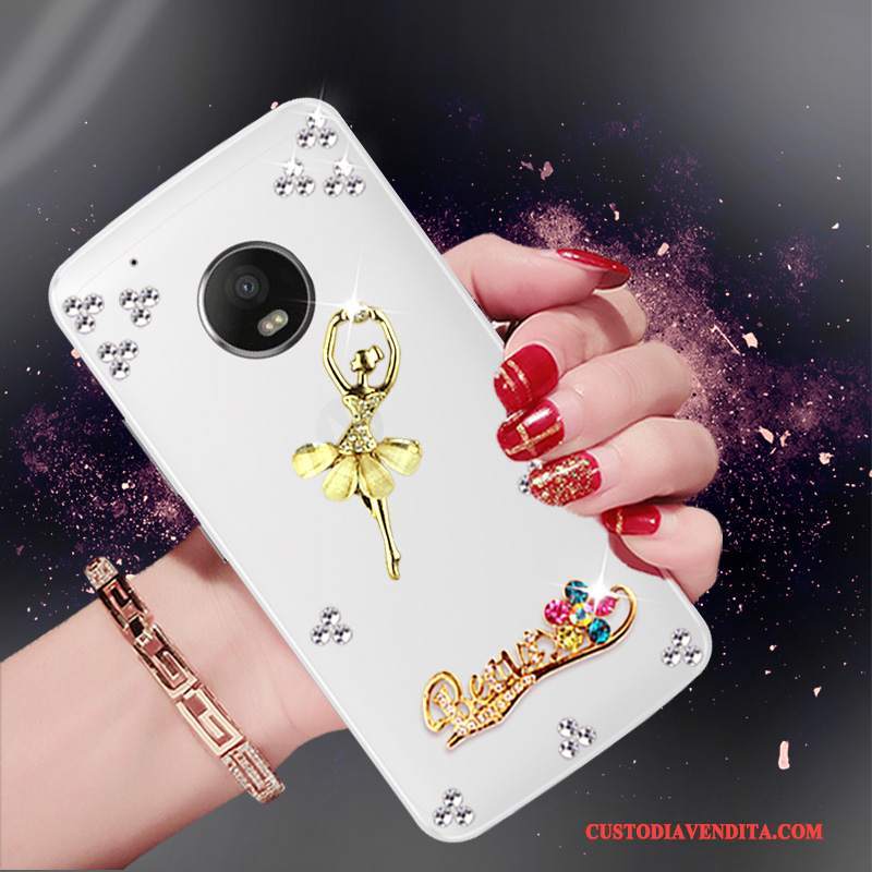 Custodia Moto G5 Strass Oro Tendenza, Cover Moto G5 Silicone Telefono Morbido