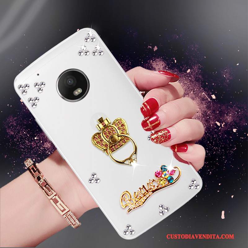 Custodia Moto G5 Strass Oro Tendenza, Cover Moto G5 Silicone Telefono Morbido