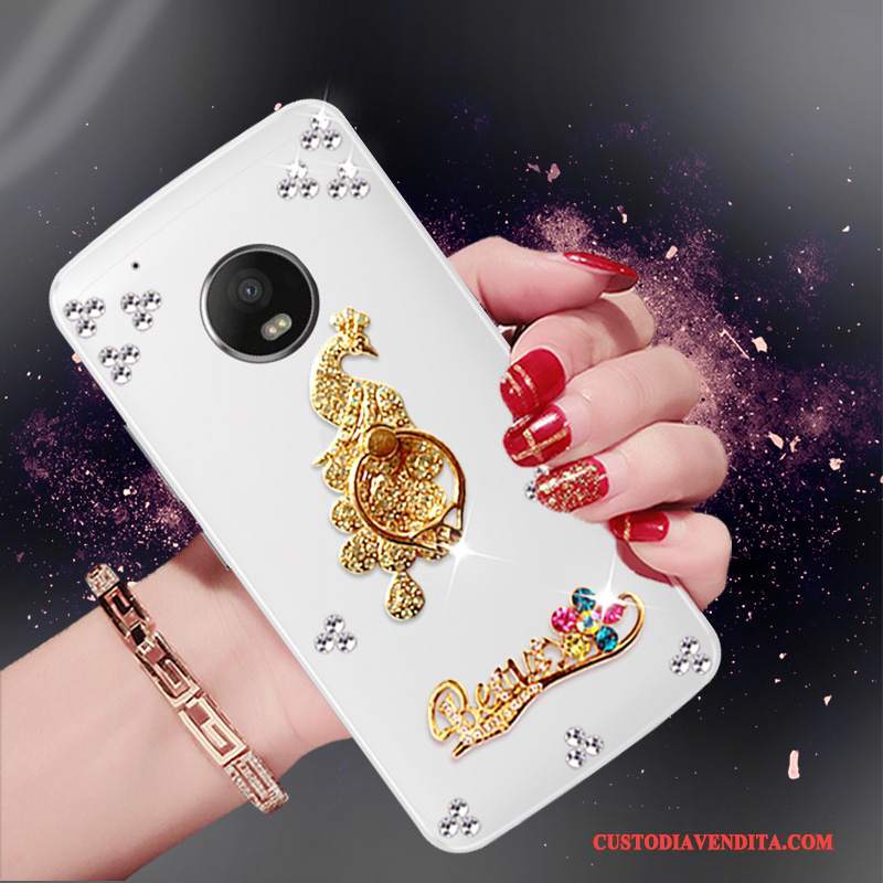 Custodia Moto G5 Strass Oro Tendenza, Cover Moto G5 Silicone Telefono Morbido