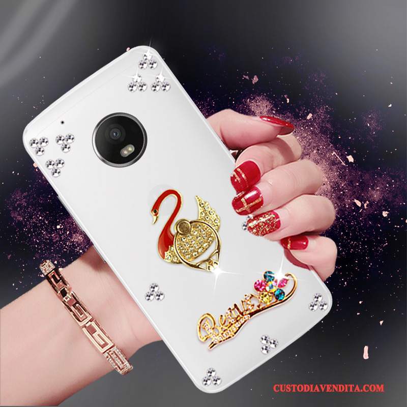 Custodia Moto G5 Strass Oro Tendenza, Cover Moto G5 Silicone Telefono Morbido