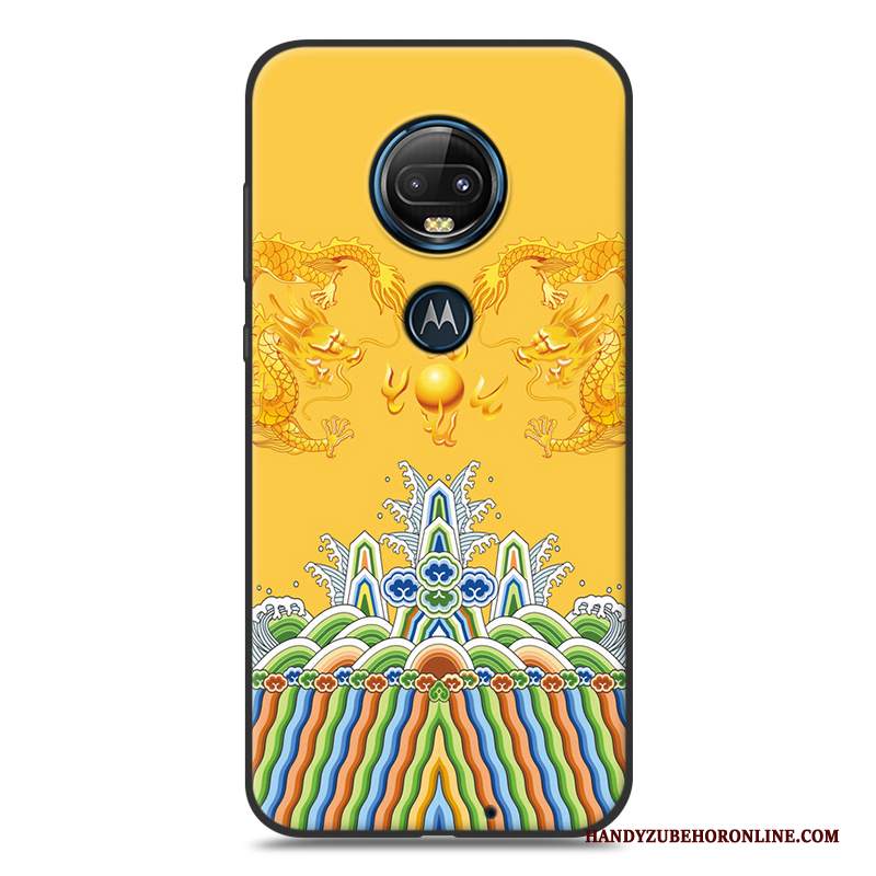 Custodia Moto G7 Cartone Animato Macchiatitelefono, Cover Moto G7 Silicone Nero Giallo