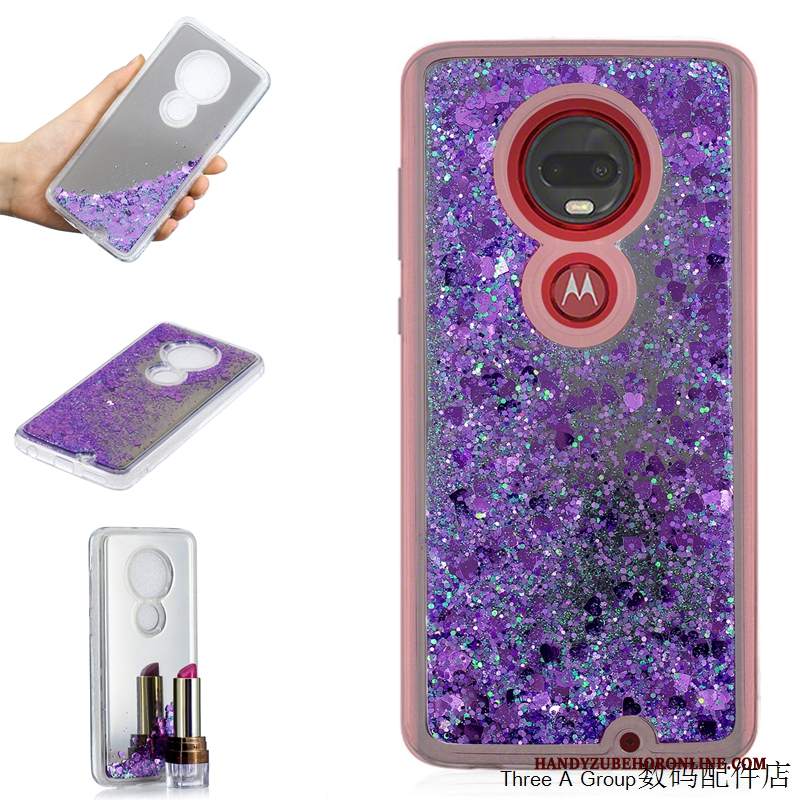 Custodia Moto G7 Plus Creativo Anti-caduta Sabbie Mobili, Cover Moto G7 Plus Protezione Telefono Porpora