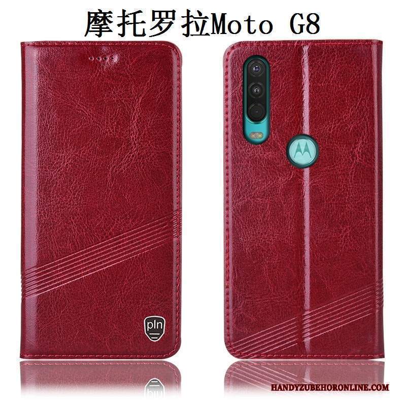 Custodia Moto G8 Pelle Anti-caduta Rosso, Cover Moto G8 Protezione Tutto Inclusotelefono