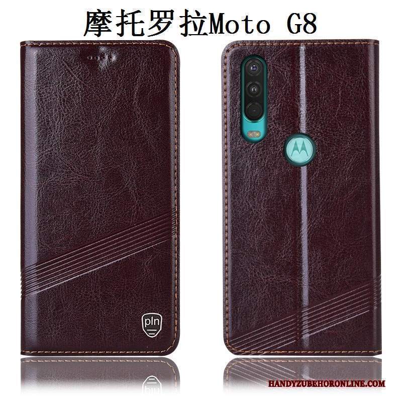 Custodia Moto G8 Pelle Anti-caduta Rosso, Cover Moto G8 Protezione Tutto Inclusotelefono