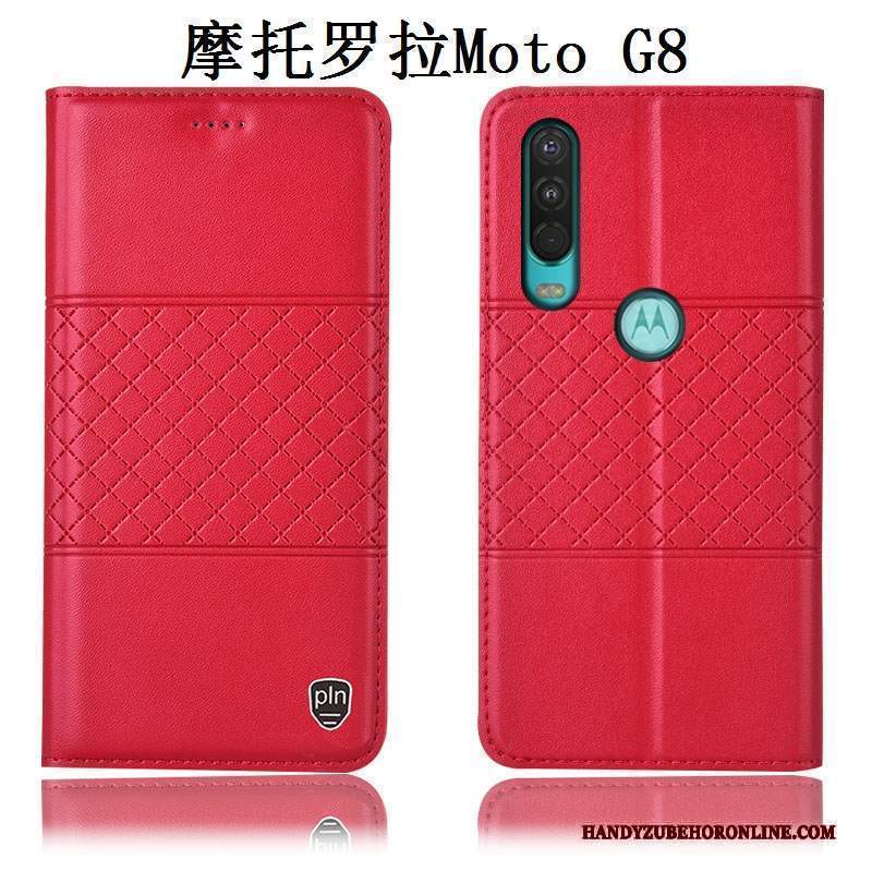 Custodia Moto G8 Pelle Anti-caduta Rosso, Cover Moto G8 Protezione Tutto Inclusotelefono