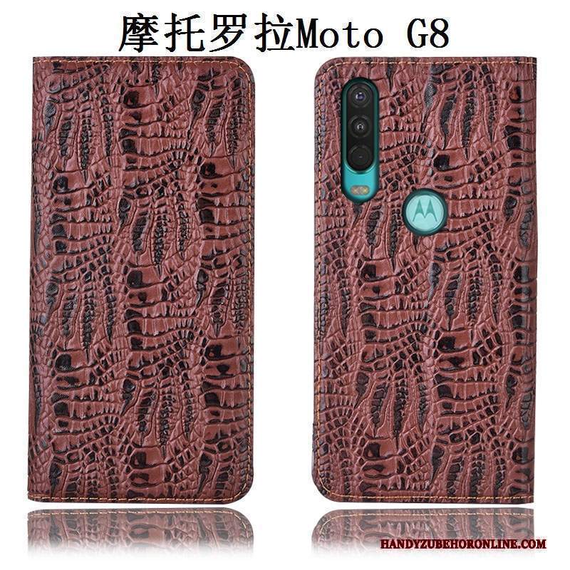 Custodia Moto G8 Pelle Anti-cadutatelefono, Cover Moto G8 Protezione Blu Tutto Incluso