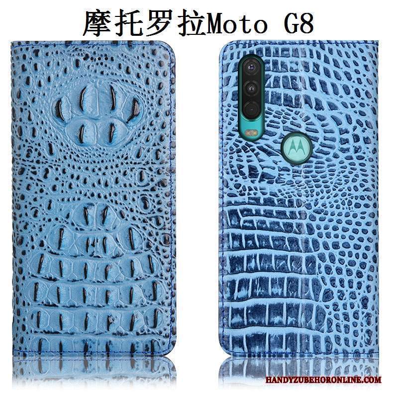 Custodia Moto G8 Pelle Nero Anti-caduta, Cover Moto G8 Telefono