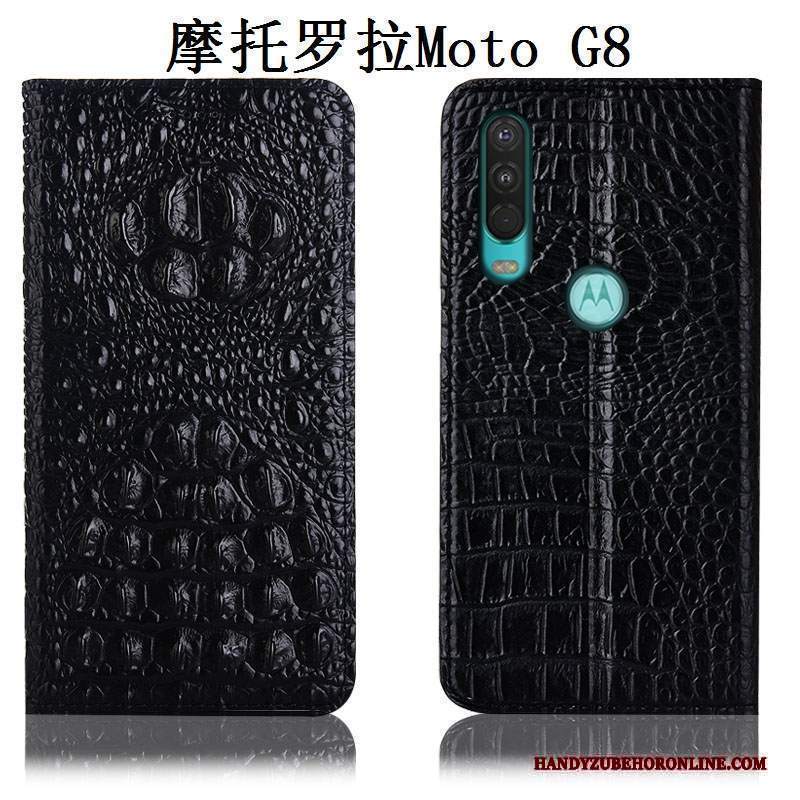 Custodia Moto G8 Pelle Nero Anti-caduta, Cover Moto G8 Telefono