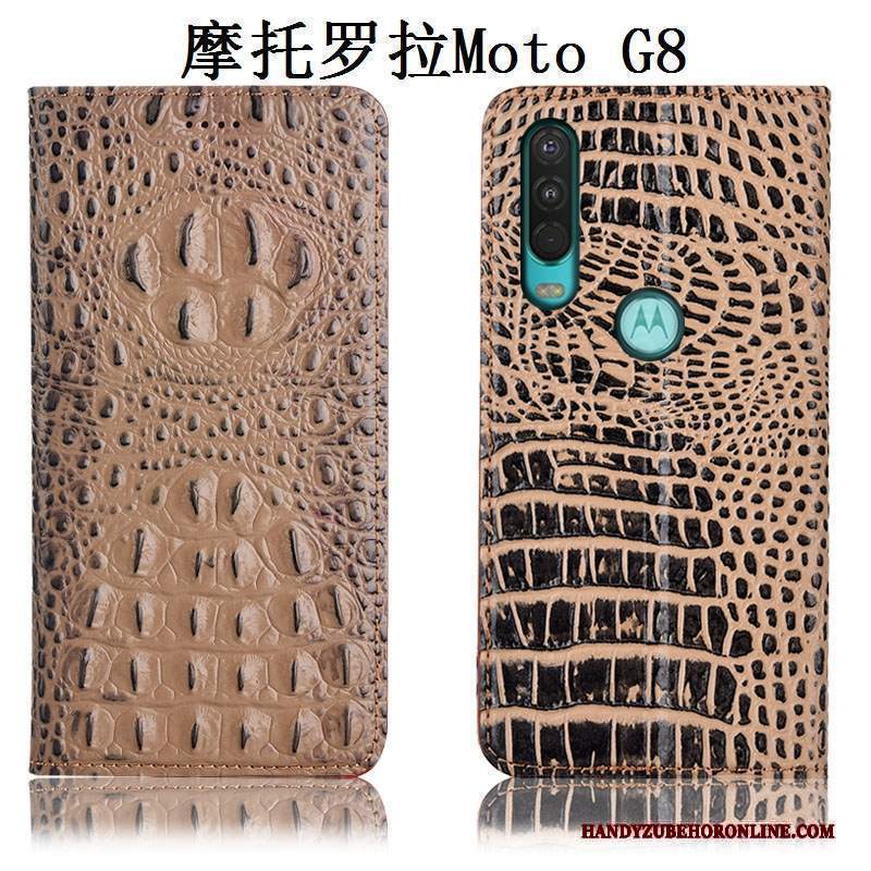 Custodia Moto G8 Pelle Nero Anti-caduta, Cover Moto G8 Telefono