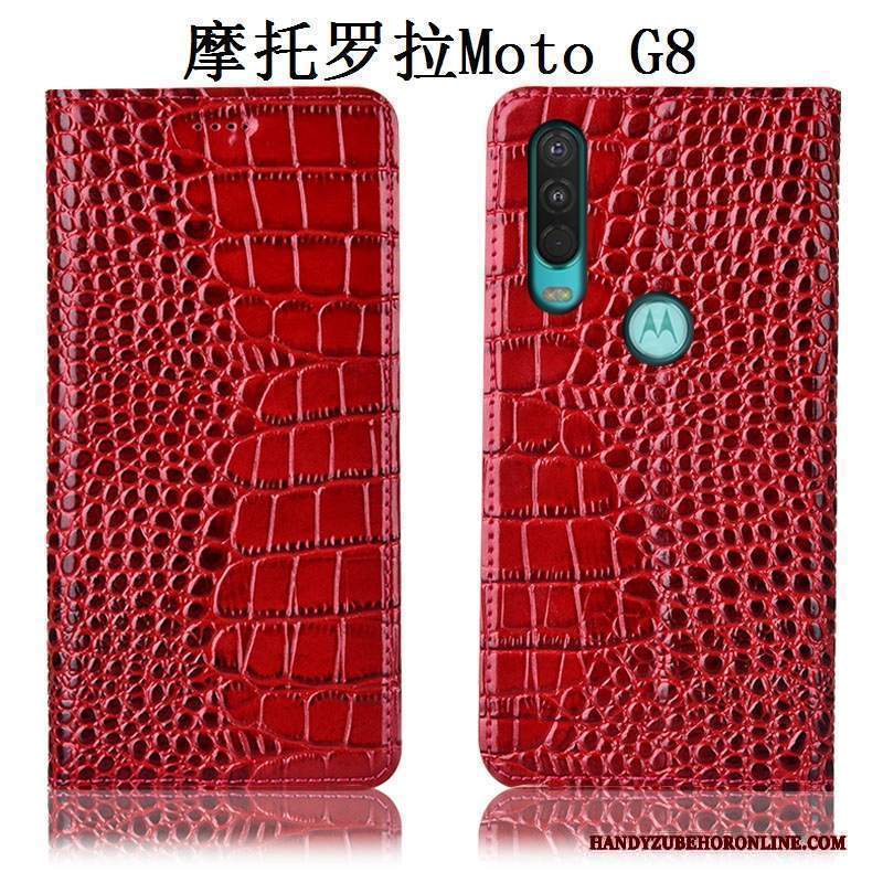 Custodia Moto G8 Pelle Rosso Tutto Incluso, Cover Moto G8 Protezione Telefono Anti-caduta