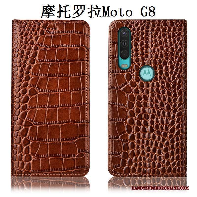 Custodia Moto G8 Pelle Rosso Tutto Incluso, Cover Moto G8 Protezione Telefono Anti-caduta