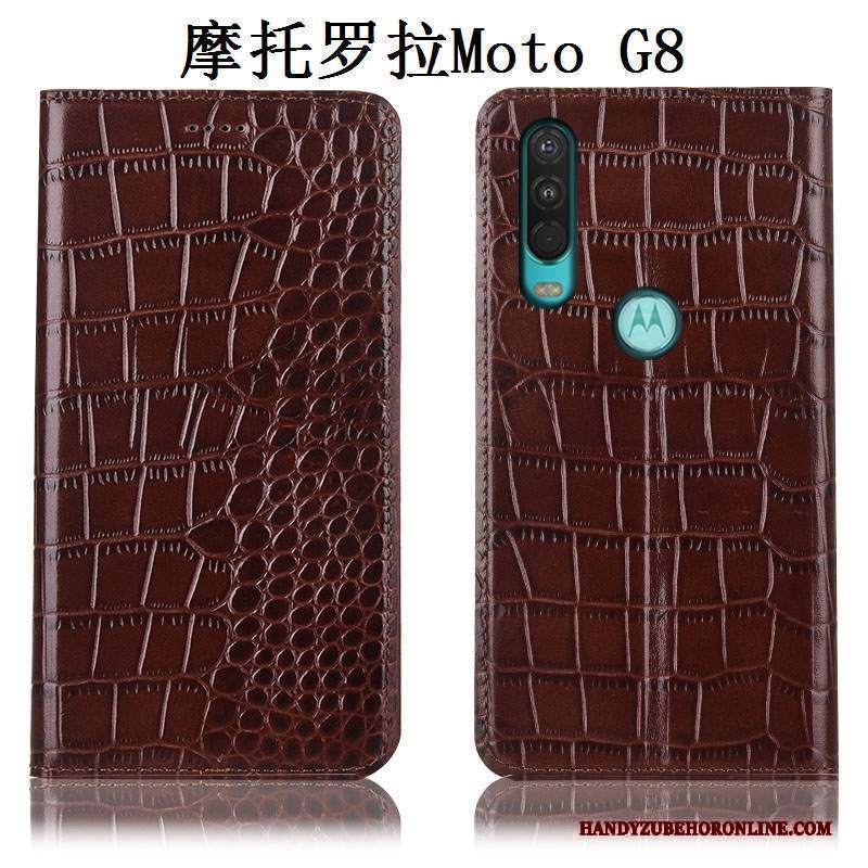 Custodia Moto G8 Pelle Rosso Tutto Incluso, Cover Moto G8 Protezione Telefono Anti-caduta