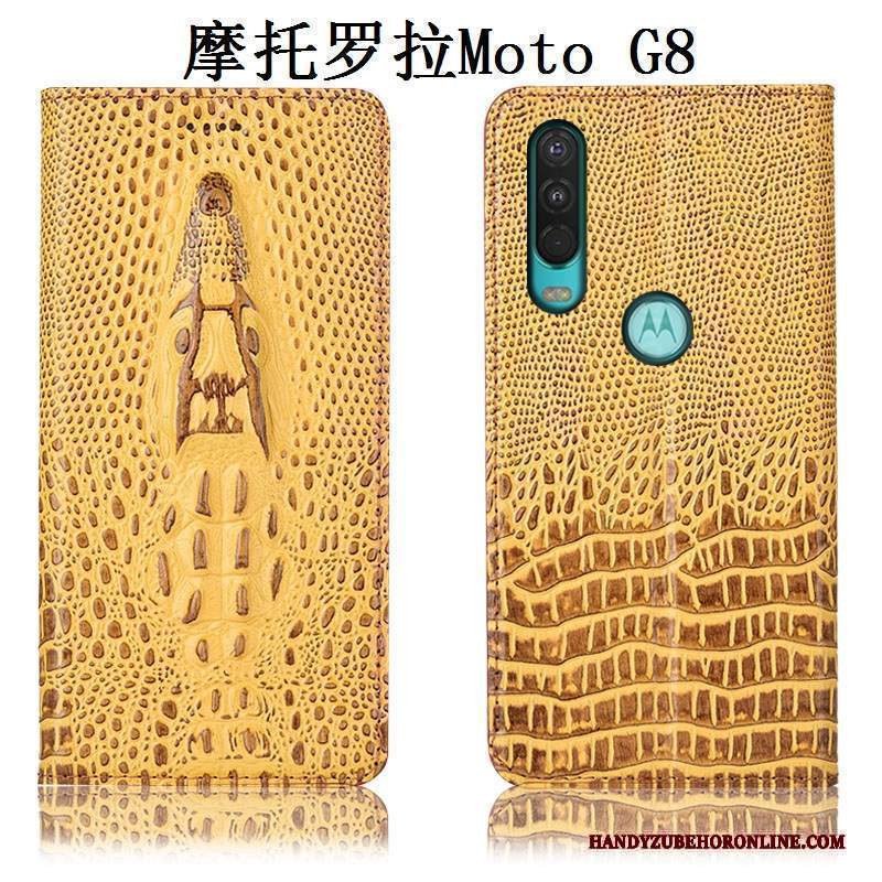 Custodia Moto G8 Pelle Telefono Giallo, Cover Moto G8 Protezione Anti-caduta Tutto Incluso