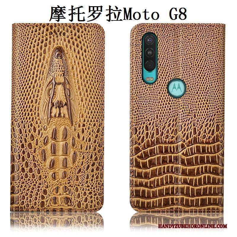 Custodia Moto G8 Pelle Telefono Giallo, Cover Moto G8 Protezione Anti-caduta Tutto Incluso