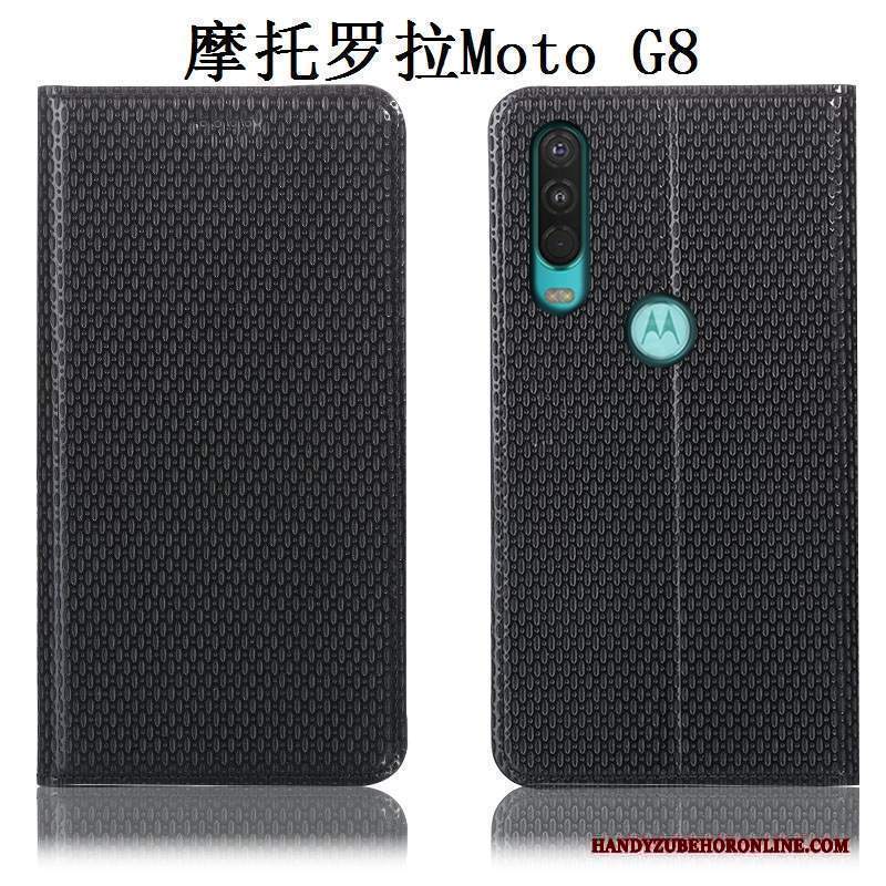 Custodia Moto G8 Pelle Tutto Incluso Marrone, Cover Moto G8 Protezione Telefono