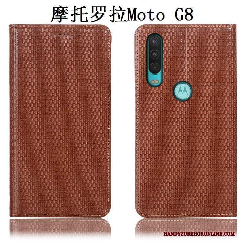 Custodia Moto G8 Pelle Tutto Incluso Marrone, Cover Moto G8 Protezione Telefono