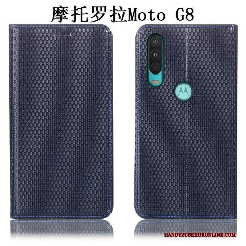 Custodia Moto G8 Pelle Tutto Incluso Marrone, Cover Moto G8 Protezione Telefono