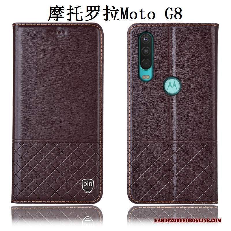 Custodia Moto G8 Pelle Tutto Inclusotelefono, Cover Moto G8 Protezione Anti-caduta Marrone