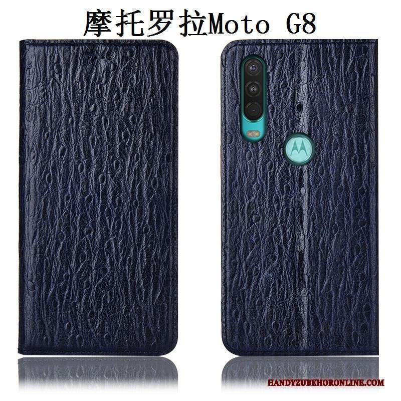 Custodia Moto G8 Pelle Uccello Blu Scuro, Cover Moto G8 Protezione Telefono Anti-caduta