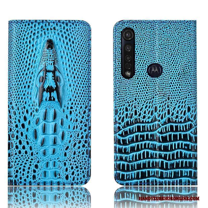 Custodia Moto G8 Plus Folio Telefono Tutto Incluso, Cover Moto G8 Plus Pelle Modello Coccodrillo Blu