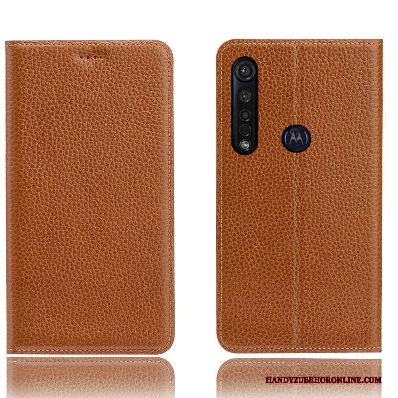 Custodia Moto G8 Plus Pelle Blutelefono, Cover Moto G8 Plus Folio Modello Litchi