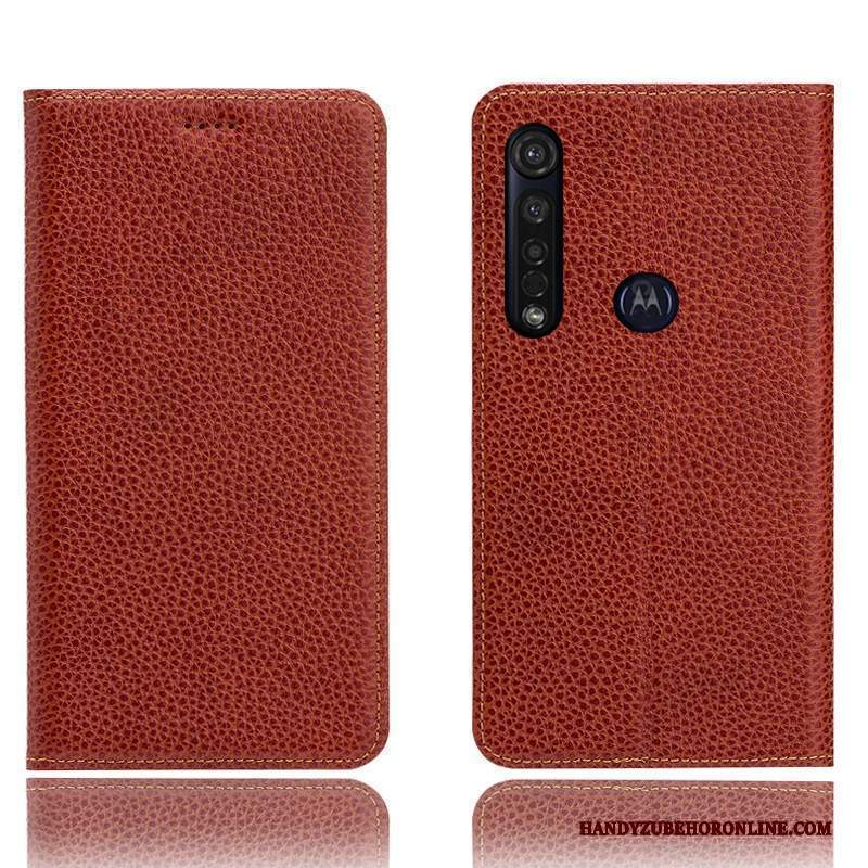 Custodia Moto G8 Plus Pelle Blutelefono, Cover Moto G8 Plus Folio Modello Litchi