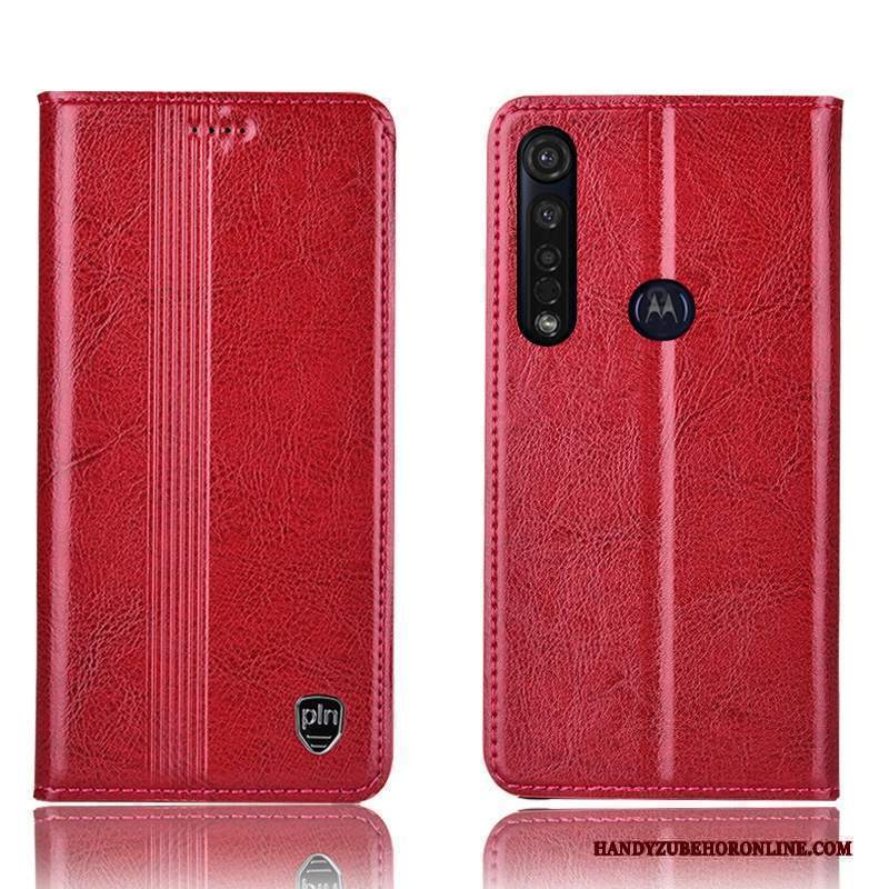 Custodia Moto G8 Plus Protezione Telefono Anti-caduta, Cover Moto G8 Plus Pelle Rosso Tutto Incluso