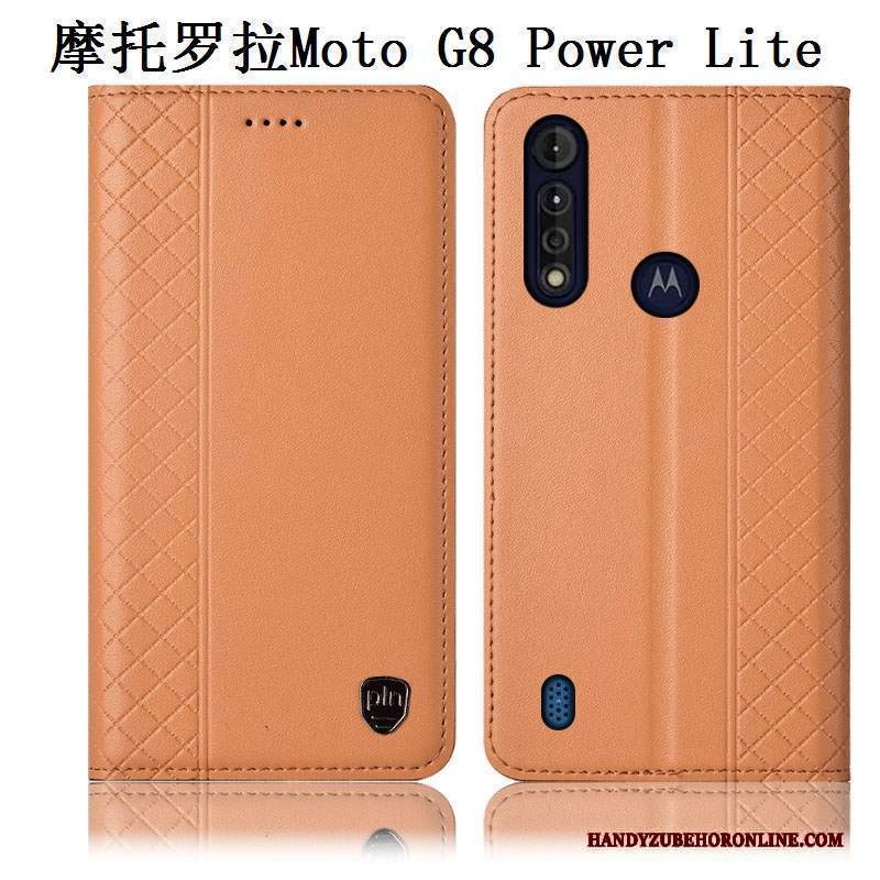 Custodia Moto G8 Power Lite Pelle Telefono Anti-caduta, Cover Moto G8 Power Lite Protezione Marrone Tutto Incluso