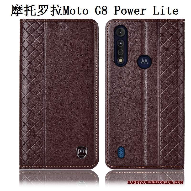 Custodia Moto G8 Power Lite Pelle Telefono Anti-caduta, Cover Moto G8 Power Lite Protezione Marrone Tutto Incluso