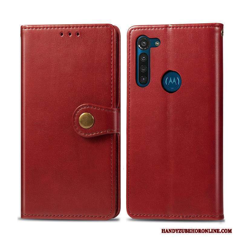 Custodia Moto G8 Power Pelle Affari Ornamenti Appesi, Cover Moto G8 Power Protezione Monocromatico Rosso