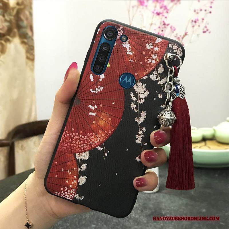 Custodia Moto G8 Power Vintage Rosa Ornamenti Appesi, Cover Moto G8 Power Protezione Vento Nappa