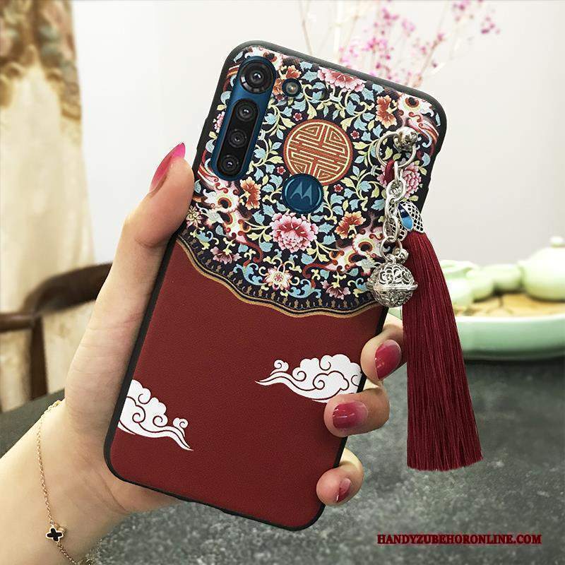 Custodia Moto G8 Power Vintage Rosa Ornamenti Appesi, Cover Moto G8 Power Protezione Vento Nappa