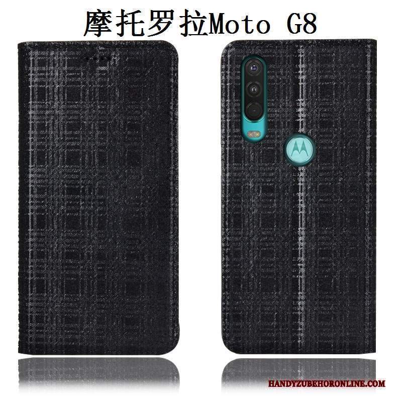 Custodia Moto G8 Protezione Tutto Incluso Velluto, Cover Moto G8 Pelle Telefono Grigio