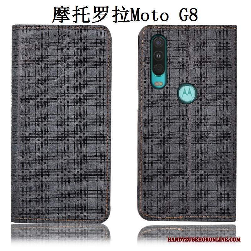 Custodia Moto G8 Protezione Tutto Incluso Velluto, Cover Moto G8 Pelle Telefono Grigio