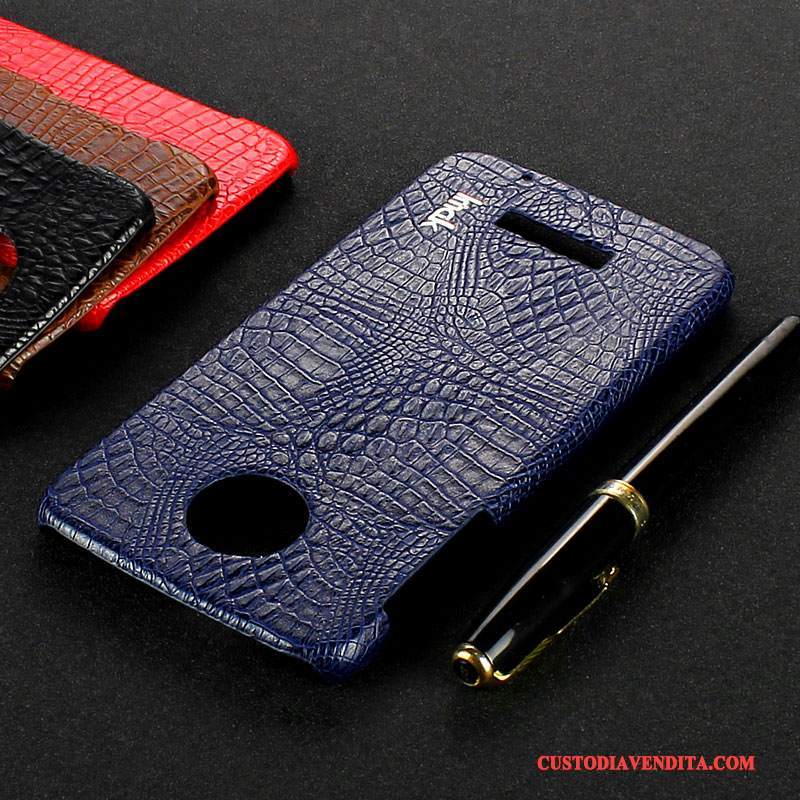 Custodia Moto Z Play Pelle Coperchio Posteriore Blu, Cover Moto Z Play Protezione Modello Coccodrillo