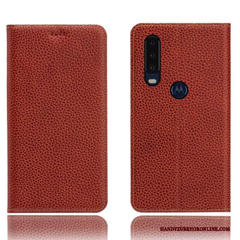 Custodia Motorola One Action Folio Anti-caduta Modello, Cover Motorola One Action Pelle Litchitelefono