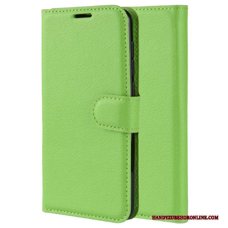 Custodia Motorola One Action Pelle Telefono Modello, Cover Motorola One Action Folio Verde Litchi