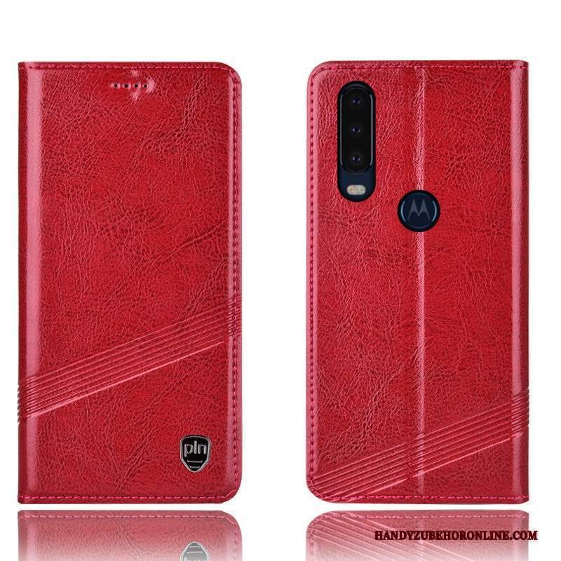 Custodia Motorola One Action Protezione Anti-caduta Rosso, Cover Motorola One Action Pelle Telefono