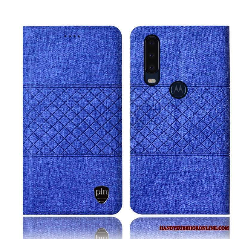 Custodia Motorola One Action Protezione Cotone E Lino Rosa, Cover Motorola One Action Pelle Telefono Anti-caduta