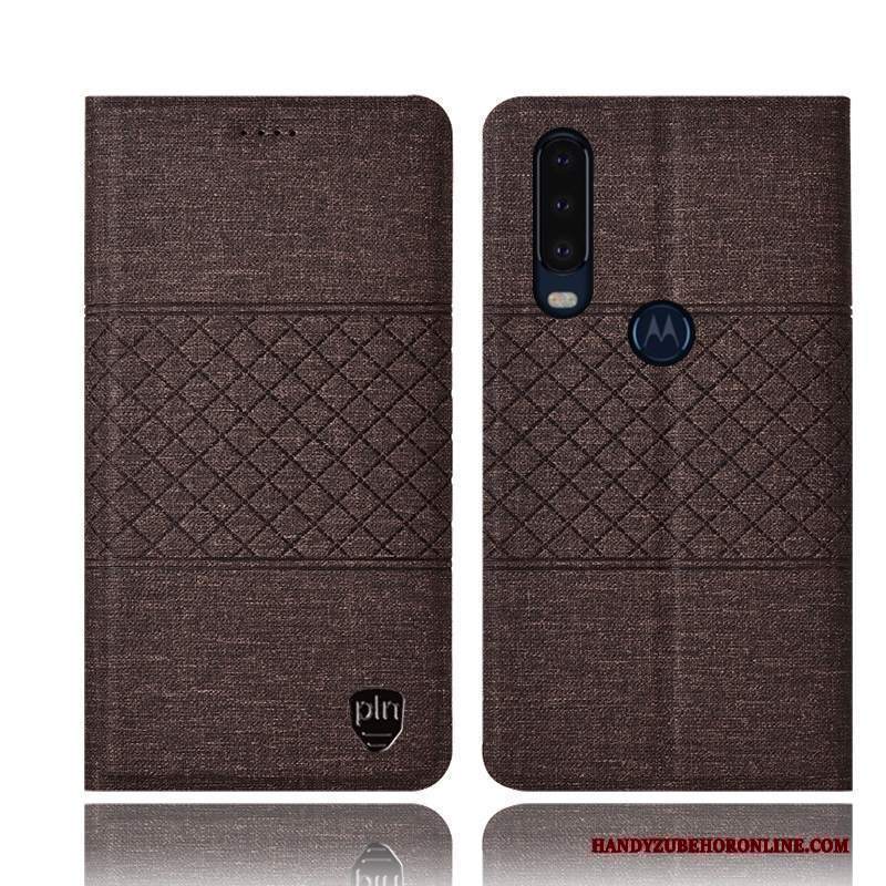 Custodia Motorola One Action Protezione Cotone E Lino Rosa, Cover Motorola One Action Pelle Telefono Anti-caduta