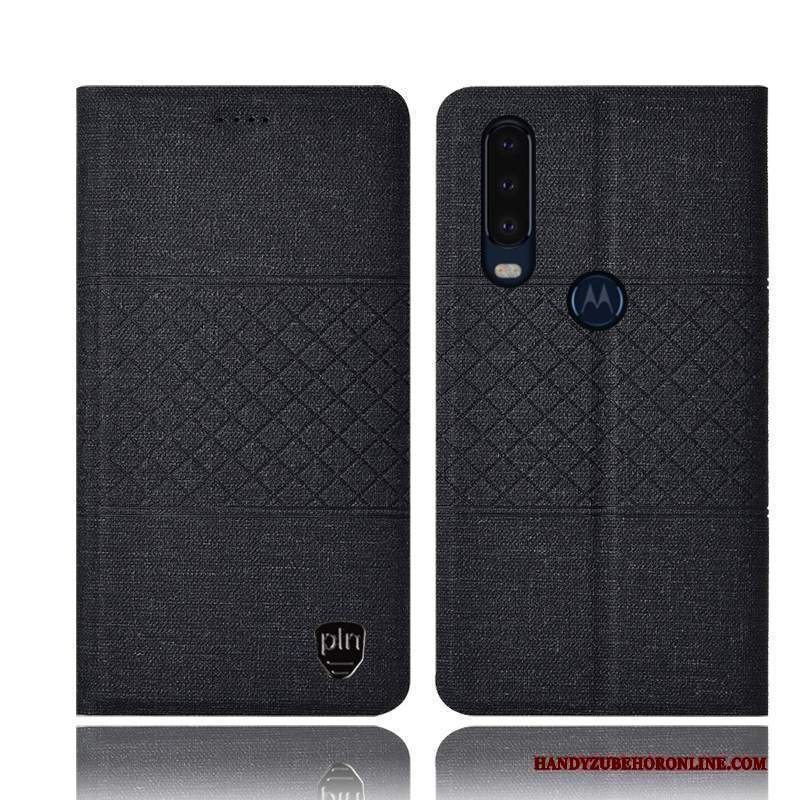 Custodia Motorola One Action Protezione Cotone E Lino Rosa, Cover Motorola One Action Pelle Telefono Anti-caduta