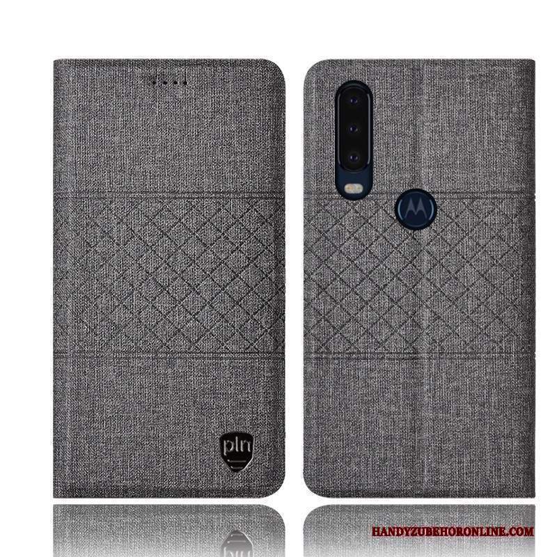 Custodia Motorola One Action Protezione Cotone E Lino Rosa, Cover Motorola One Action Pelle Telefono Anti-caduta